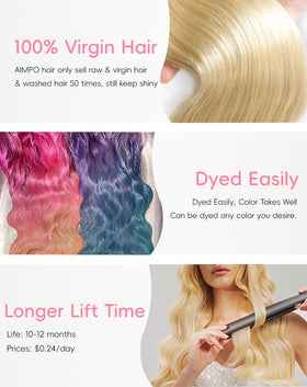 AIMPO 250-density body wave wig delivers full, plush volume.