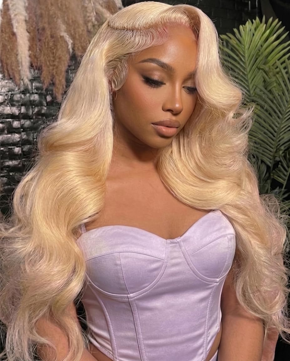AIMPO 30-inch 613 lace front wig with long blonde waves for versatile styling.