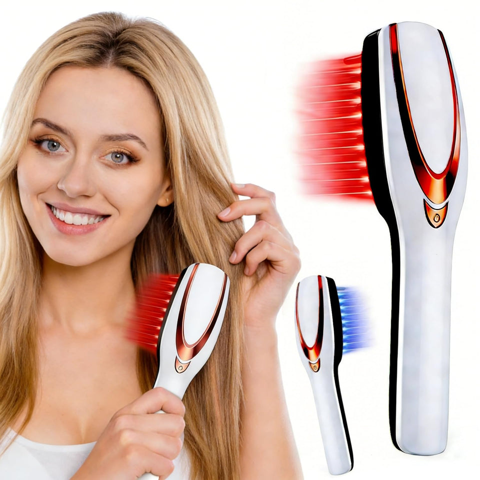 AIMUZIKEER red light hair brush close-up showing gentle scalp contact