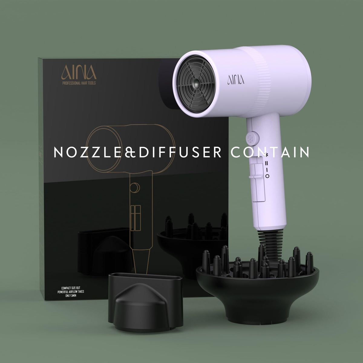 AINA hair dryer cold shot button seals style with cool air