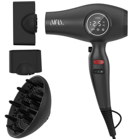AINA Pro Hair Dryer diffuser closeup showcasing diffuser attachment for even drying and frizz control.