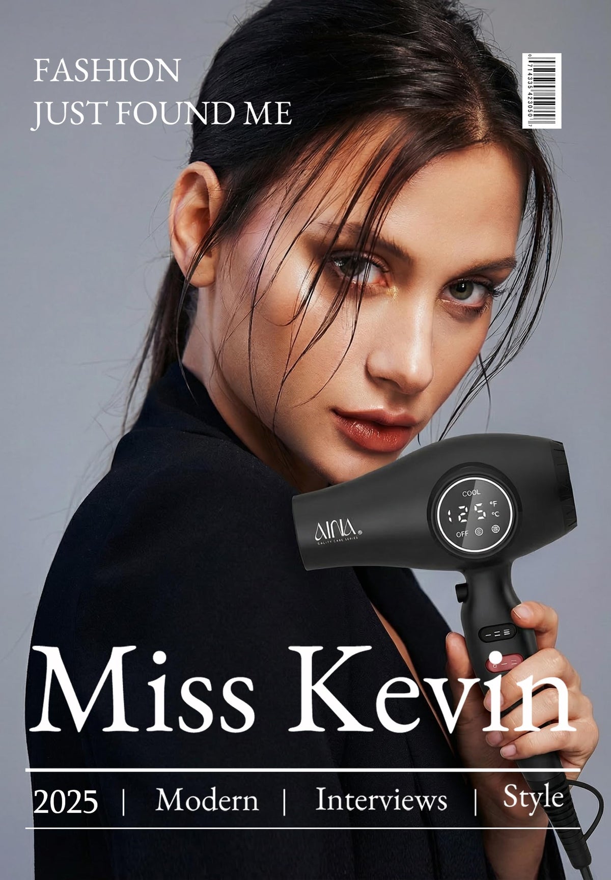 AINA Pro Hair Dryer front view highlights compact, lightweight design ideal for everyday styling.