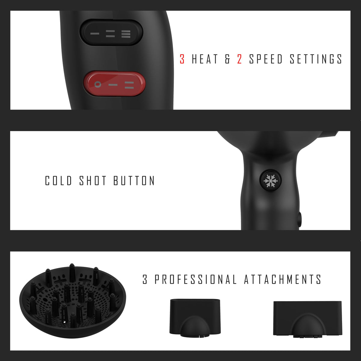 AINA Pro Hair Dryer ionic technology closeup indicates static reduction and smoother hair potential.