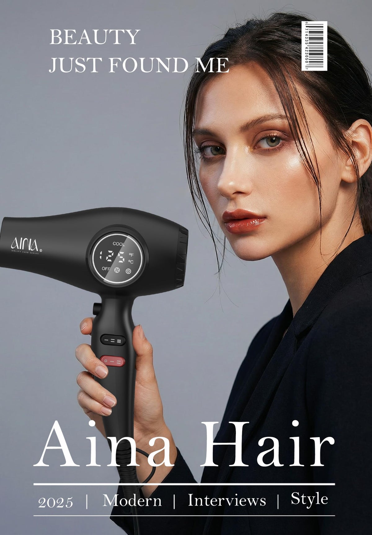 AINA Pro Hair Dryer LED display shot emphasizes precise temperature and airflow control.
