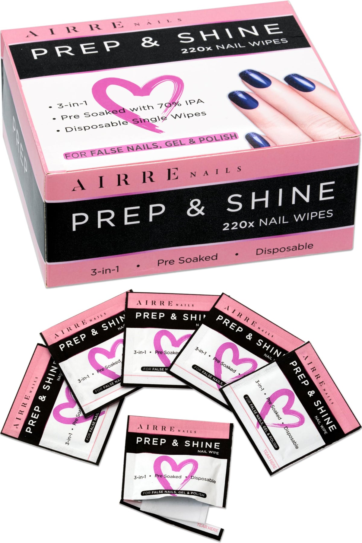 AIRRE NAILS prep-wipe-pads-pack for clean, oil-free nail prep and wipe.