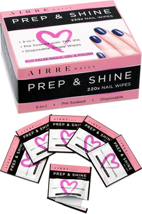 AIRRE NAILS prep-wipe-pads-pack for clean, oil-free nail prep and wipe.