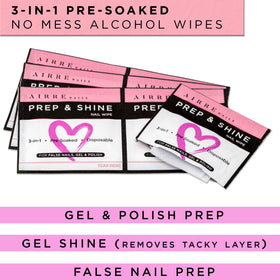 AIRRE NAILS sticky-layer-removal wipes lift gel tack for a smooth finish.
