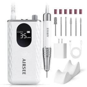 AirSee nail drill front view highlighting cordless convenience for rapid sessions.