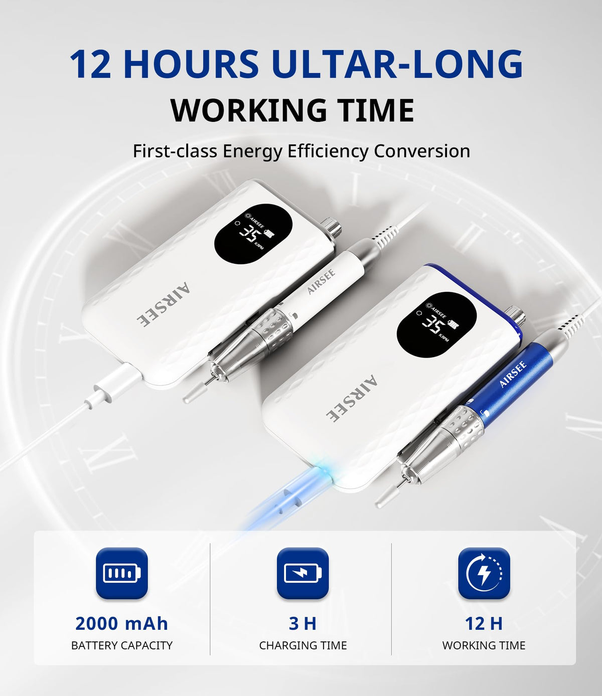 AirSee nail drill speed control allows precise shaping and finishing.
