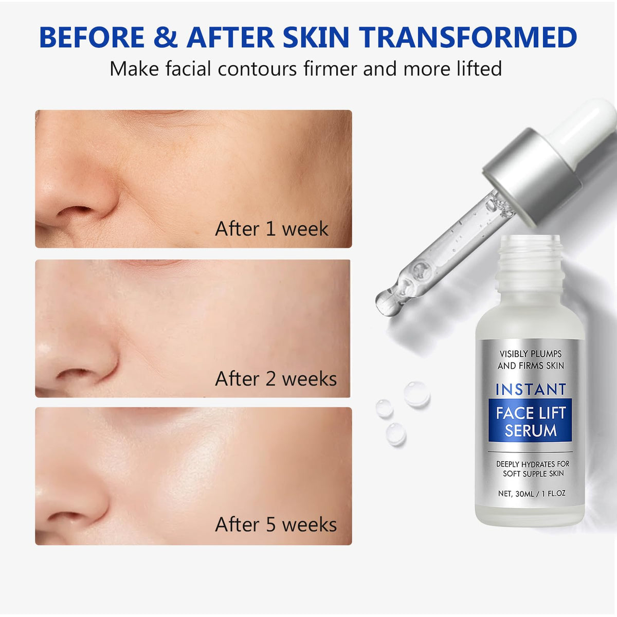 AiRunTech Instant Face Lift Serum on neck area demonstrating tightening effect