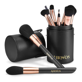 AirWos 14-piece brush set with case for professional makeup application.