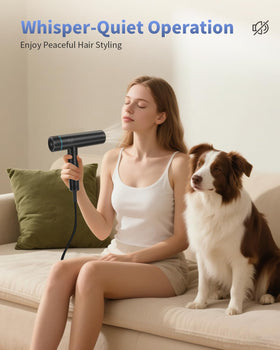 Airyomi hair dryer with magnetic nozzles for versatile styling options.