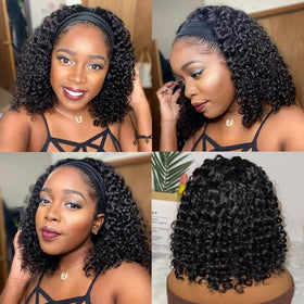 Aisaide headband wig kinky-curly black back view reveals full volume