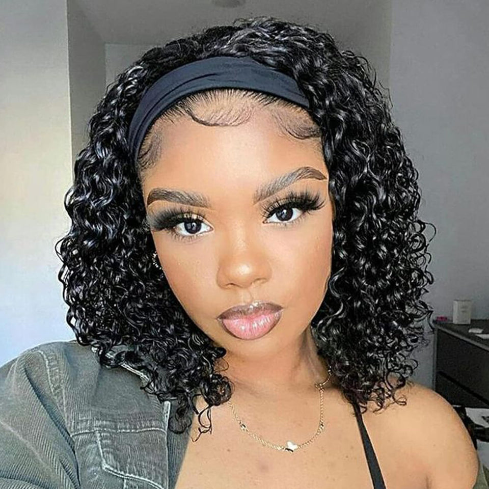 Aisaide headband wig kinky curly black front view shows natural hairline and easy wear