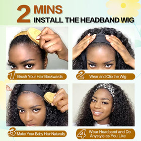 Aisaide headband wig kinky-curly black in-use shot demonstrates comfort