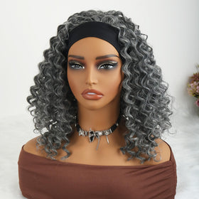 Aisaide kinky curly headband wig 12 inch grey with natural curls and easy wear.