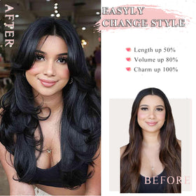Aisaide long wavy layered wig 24inch creates volume and dramatic movement.
