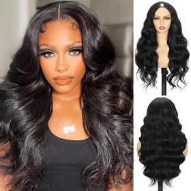 Aisaide V Part Wig in black body wave for a natural look and lift