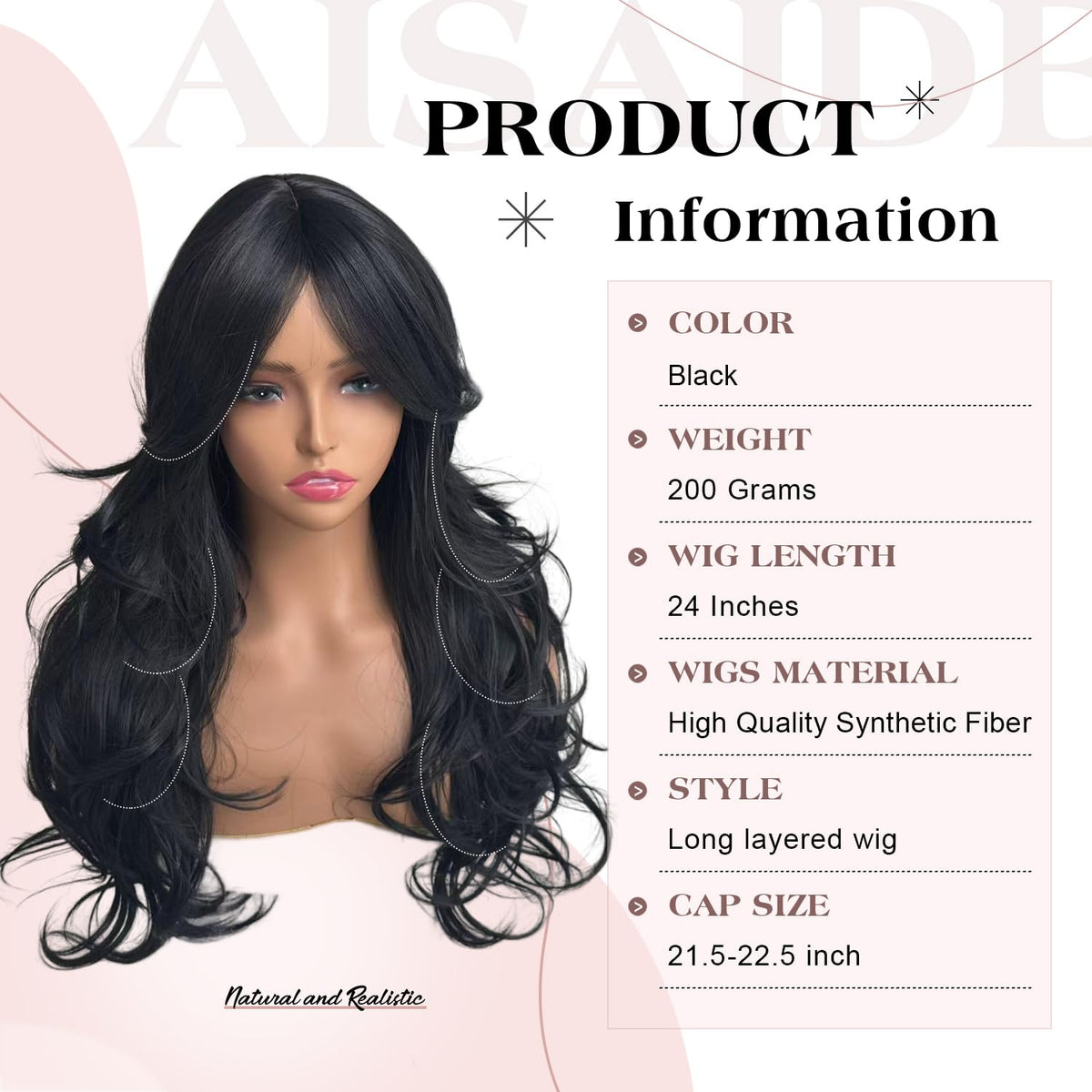 Aisaide wig net design with breathable cap for comfort.