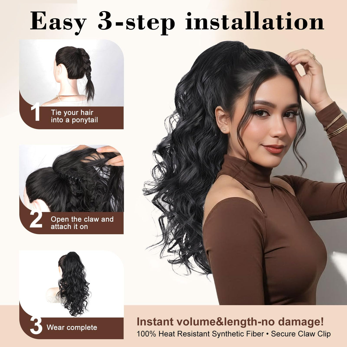 AISI BEAUTY grey ponytail extension worn for instant voluminous style.
