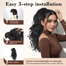 AISI BEAUTY grey ponytail extension worn for instant voluminous style.