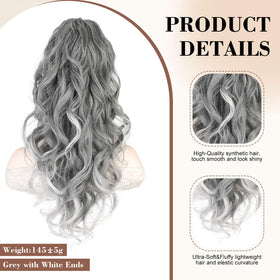 AISI BEAUTY grey ponytail extension side view showing seamless integration with natural hair.