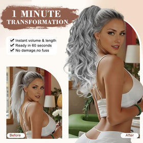AISI BEAUTY grey ponytail extension wavy texture adds fullness and movement.