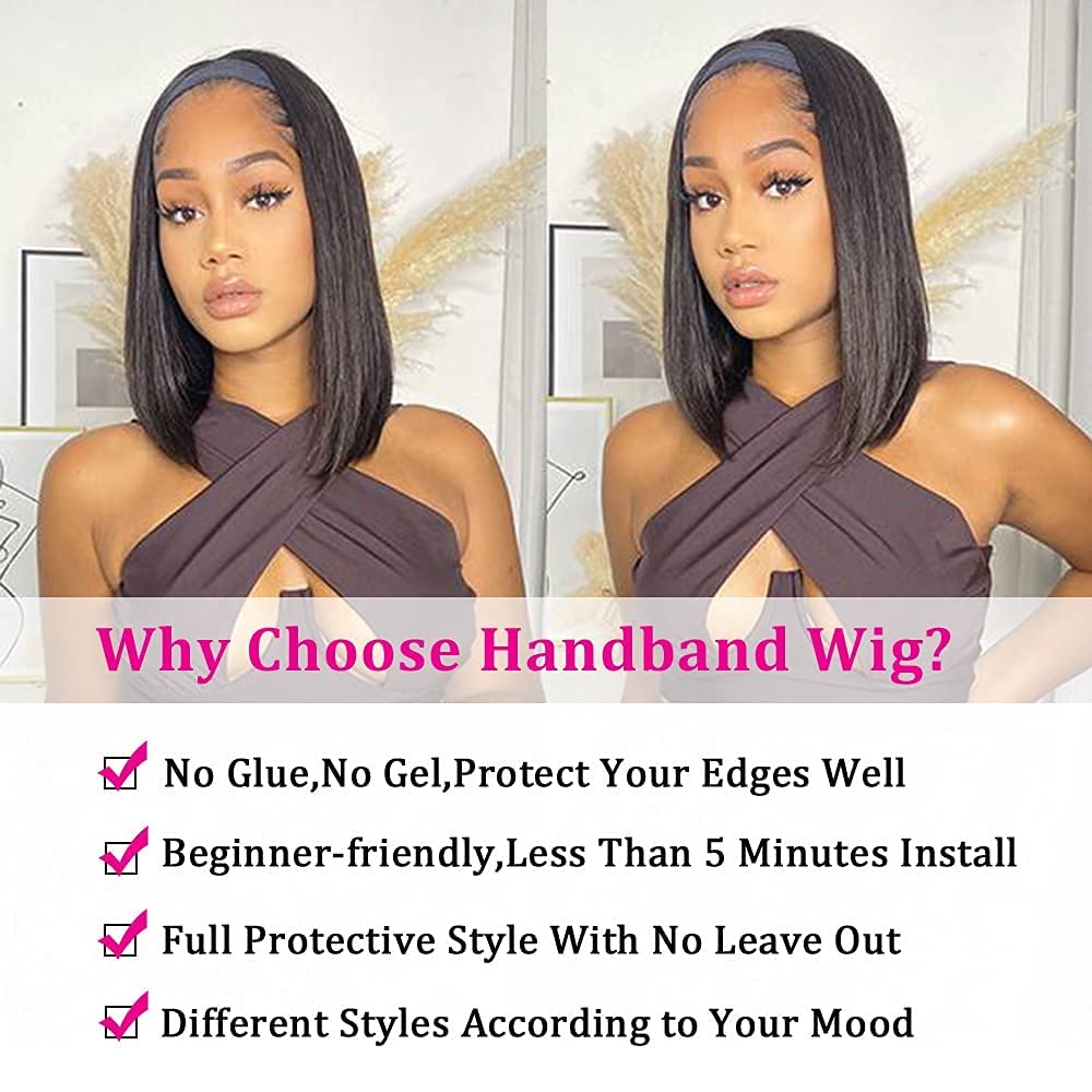 AISI Bob headband wig in natural black ready for daily wear.