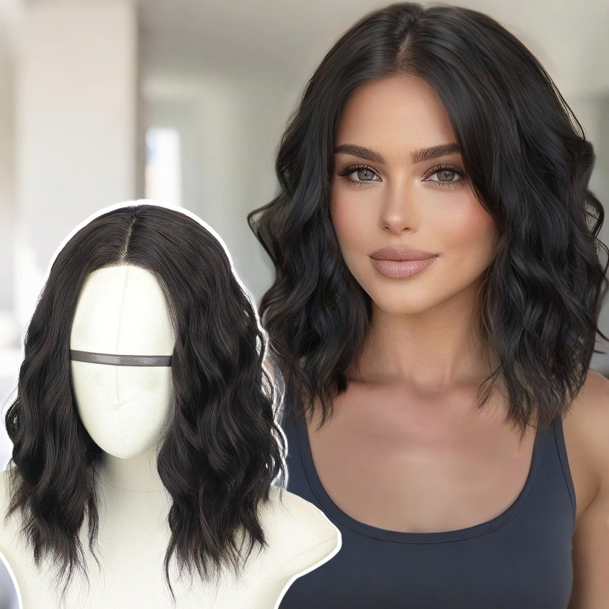 AISI HAIR 14 inch auburn wig front view with natural waves for daily wear