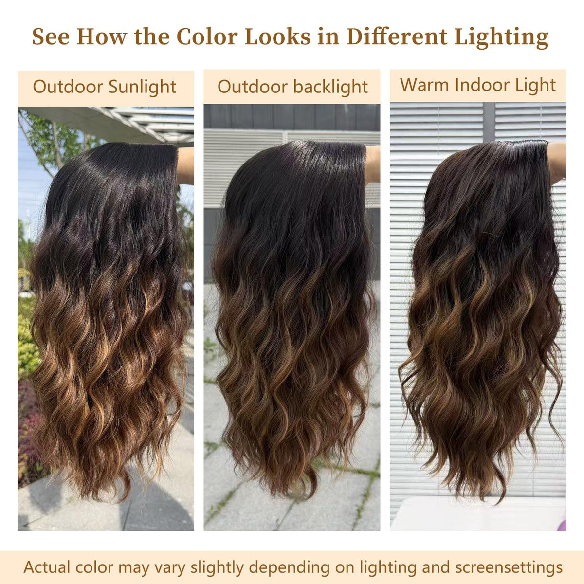 AISI HAIR 18-inch honey highlight wig back view with full curls.
