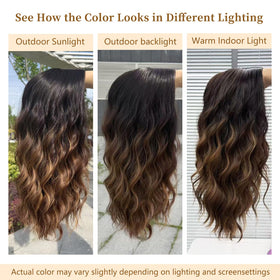 AISI HAIR 18-inch honey highlight wig back view with full curls.
