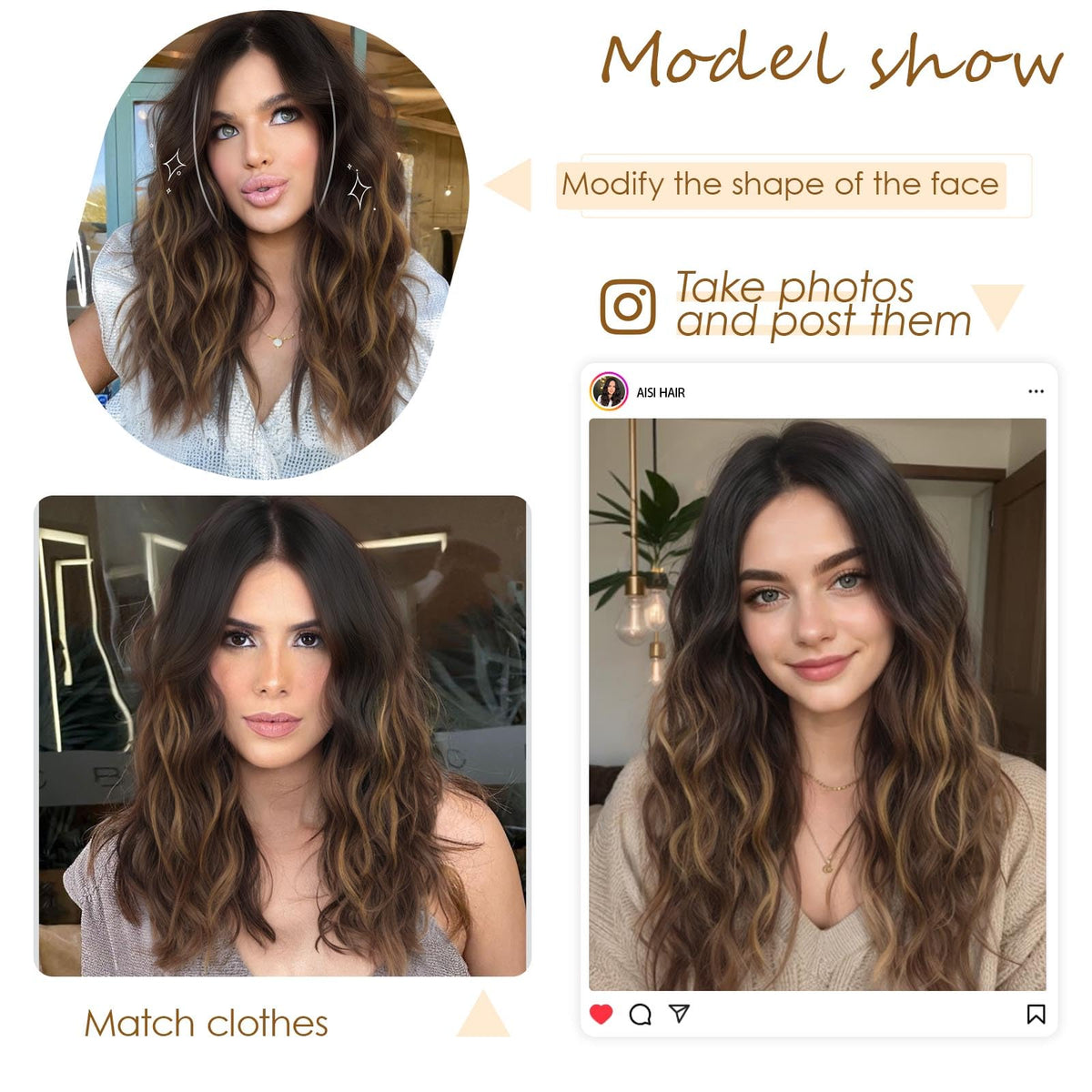 AISI HAIR 18-inch honey highlight wig close-up shows texture and shine.