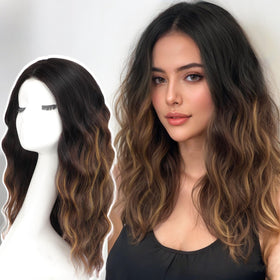 AISI HAIR 18-inch honey highlight wig front view with natural lace for daily wear.