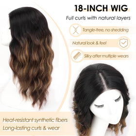 AISI HAIR 18-inch honey highlight wig mid-part styling for face shaping.