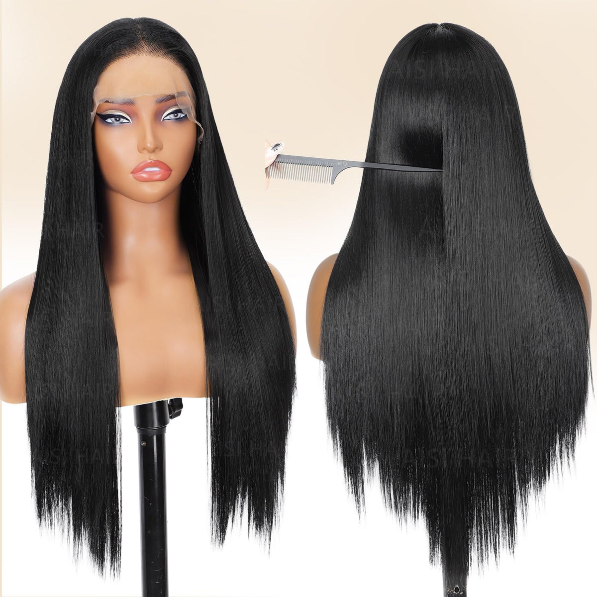AISI HAIR 28-inch straight lace front wig with baby hairs for dramatic length