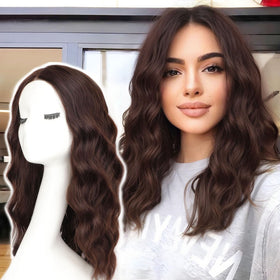 AISI HAIR beginner-friendly wig, 18-inch chestnut brown, glueless cap for easy daily wear.
