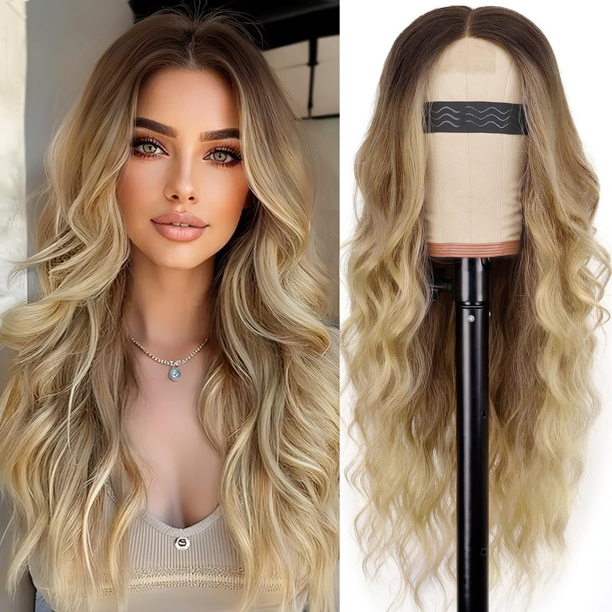 AISI HAIR blonde wig long wavy ombre for daily wear