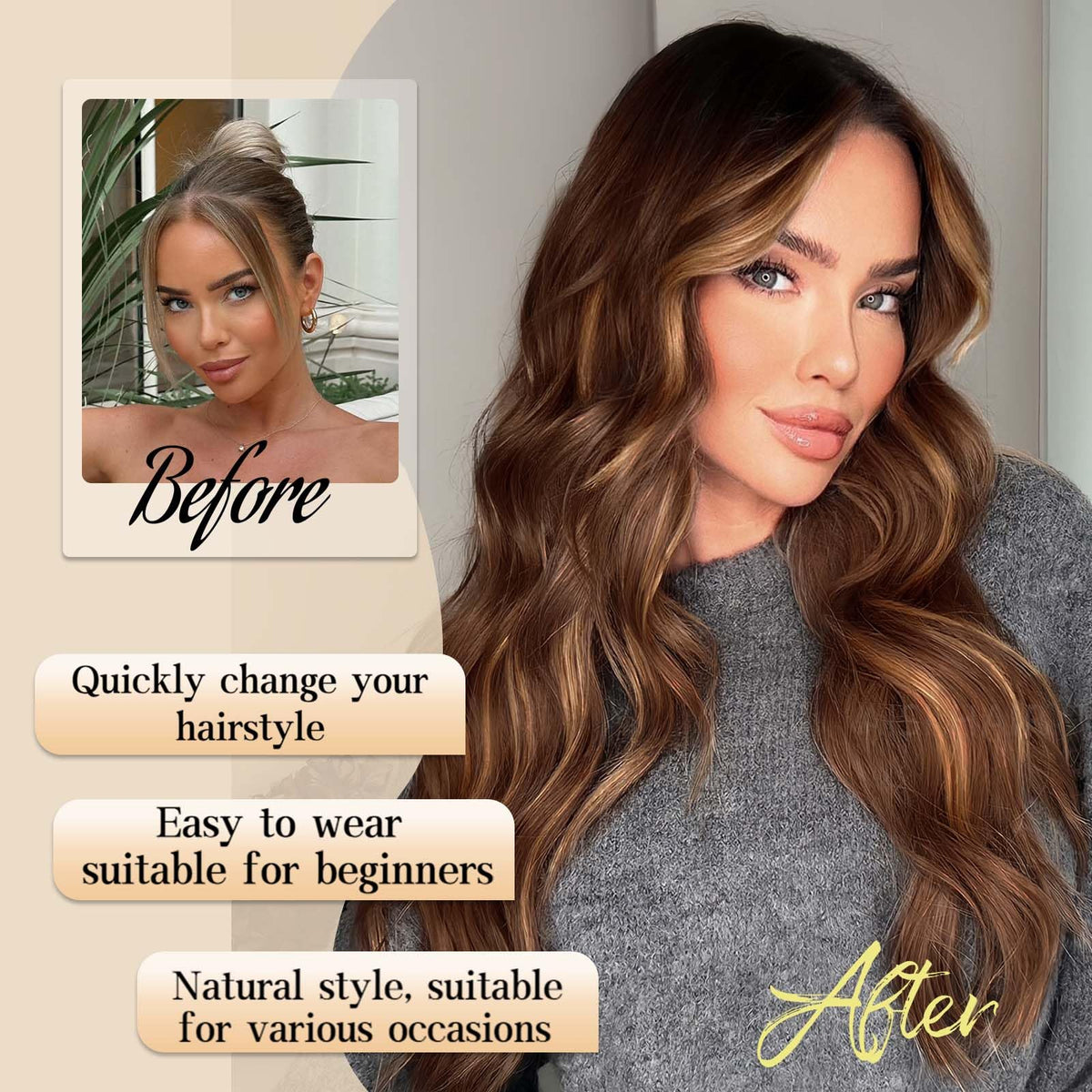 AISI HAIR brown highlight wig with lace hairline is perfect for party looks.