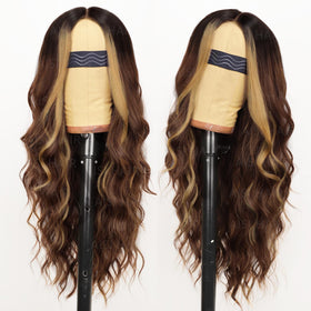 AISI HAIR 26 inch brown highlight wig features long wavy length for versatile styling.