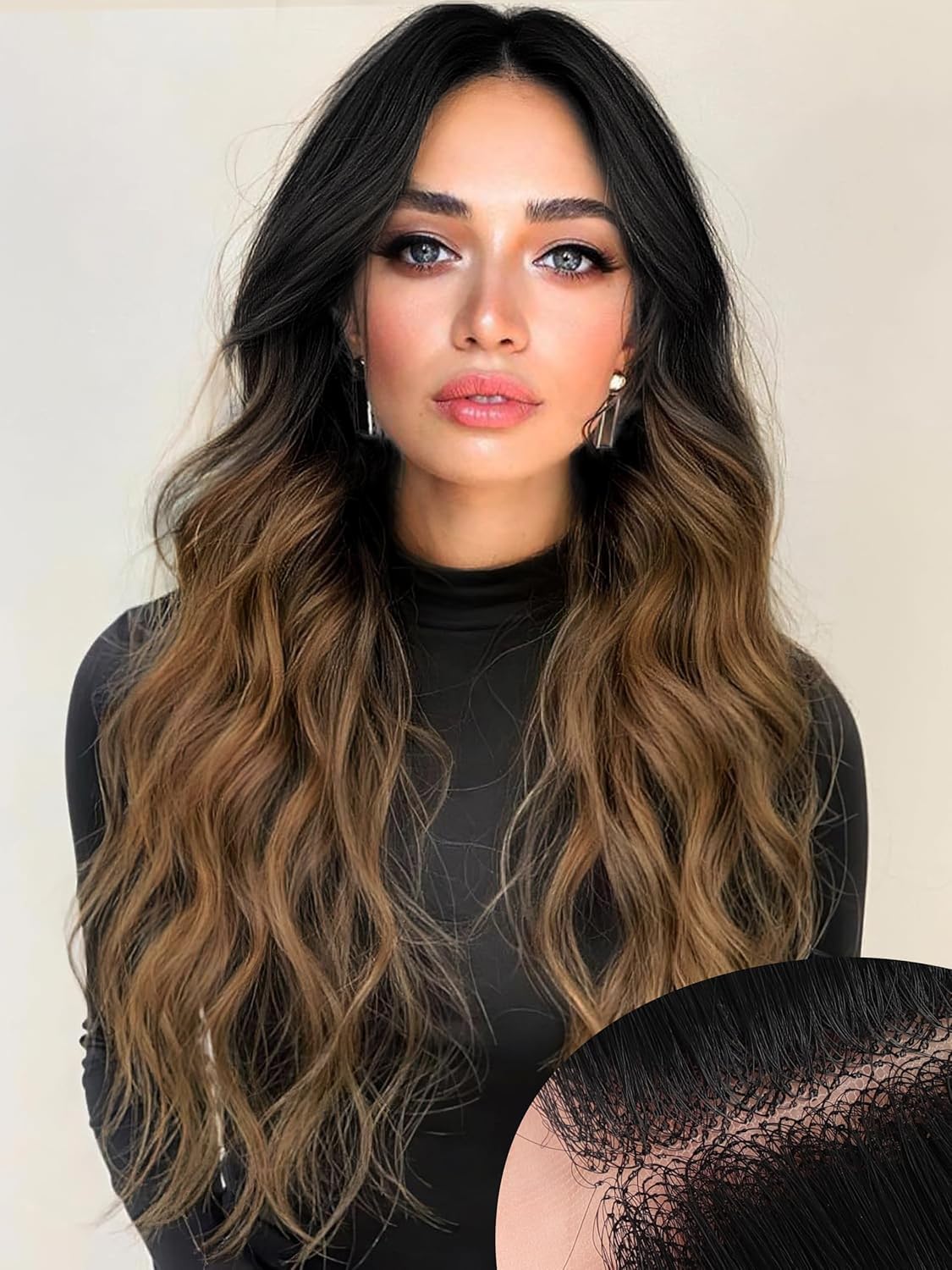 AISI HAIR brown wig with lace hairline and middle part for natural look.