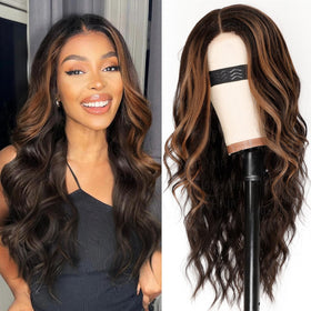 AISI HAIR dark brown highlights wig lace-front close-up for a natural daily look