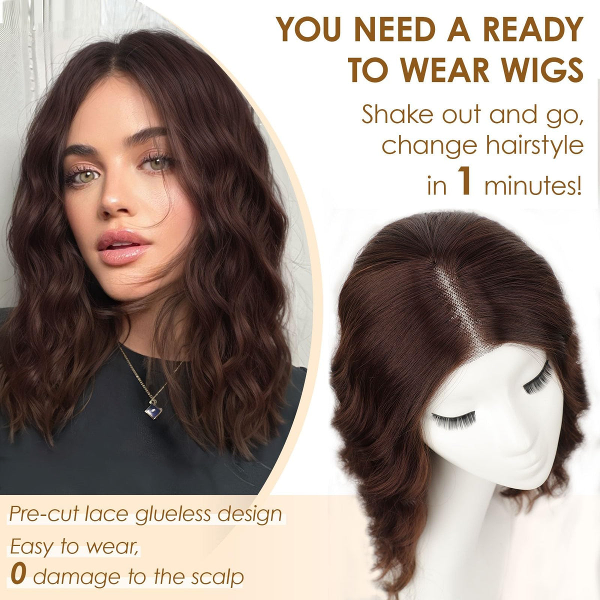 AISI HAIR glueless cap 18-inch wig for quick, comfortable fitting.