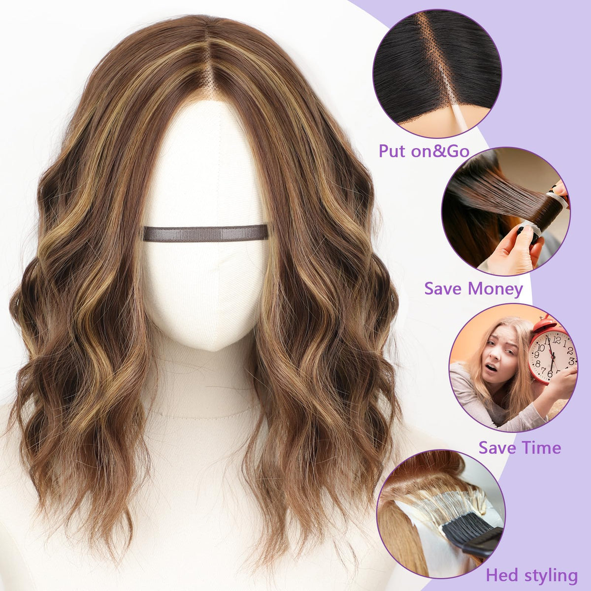 AISI HAIR golden-blonde highlights mid-length bob for party-ready style.