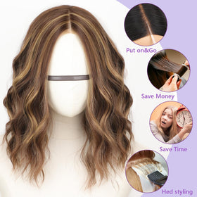 AISI HAIR golden-blonde highlights mid-length bob for party-ready style.