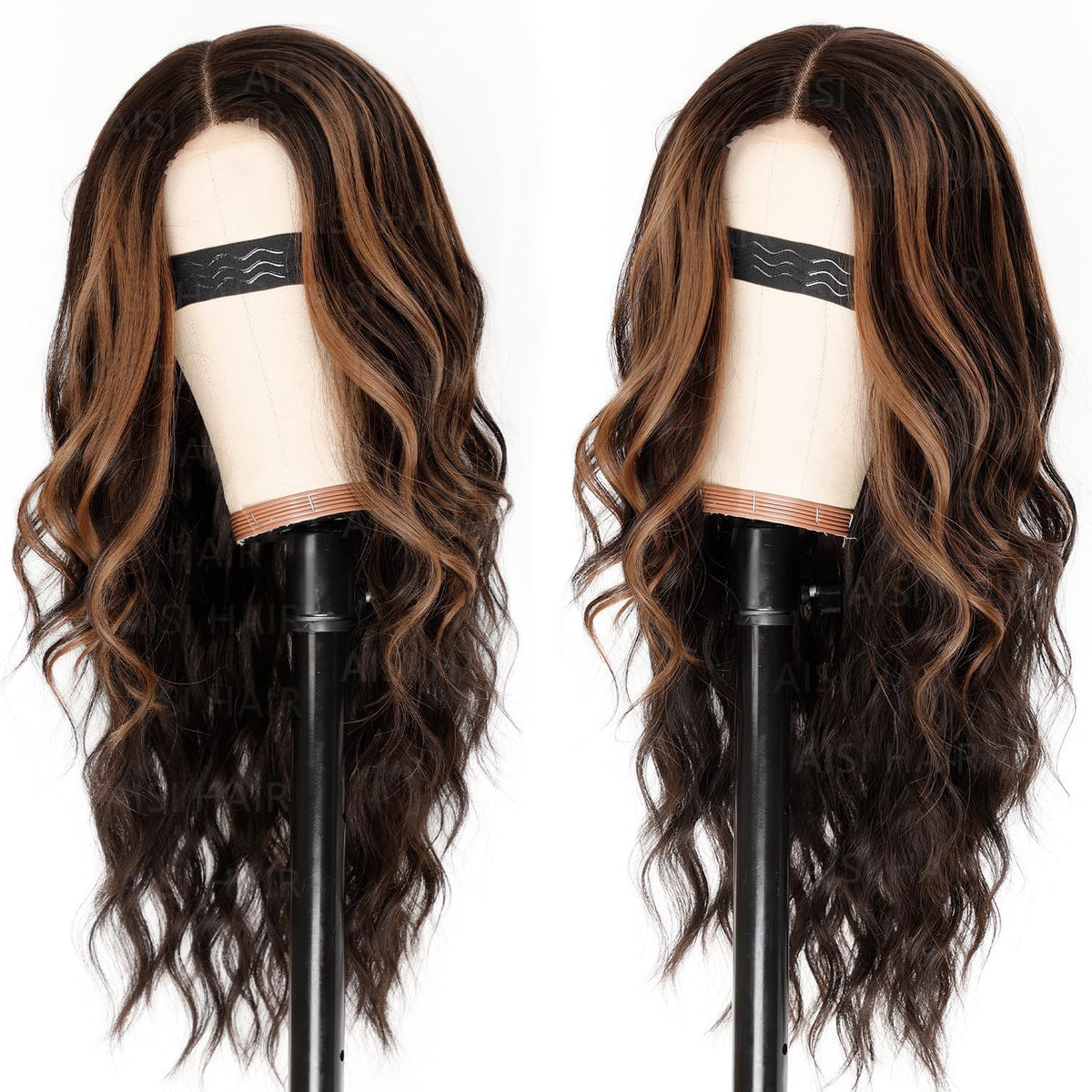 AISI HAIR long wavy 26-inch wig with middle part for versatile styling