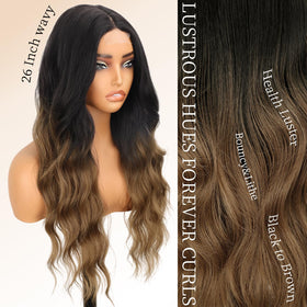 AISI HAIR long wavy wig with black-to-brown ombre for party styling.