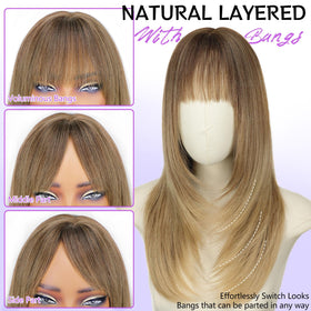 AISI HAIR Medium-length straight wig, durable fibers resist tangling and keep shine.