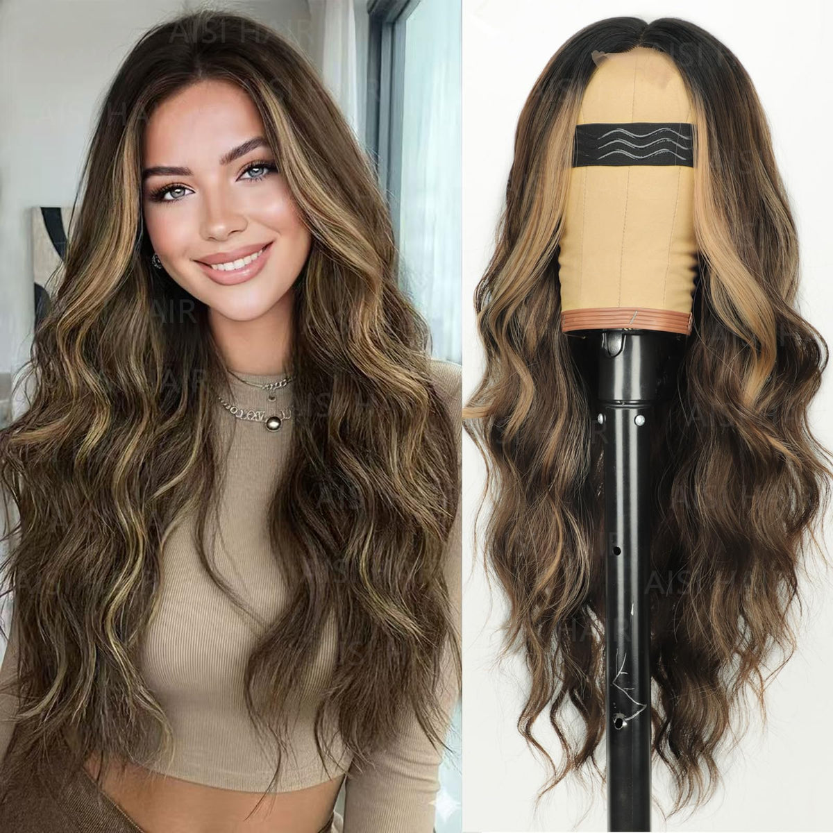 AISI HAIR mixed blonde wig with lace hairline for a natural everyday look.