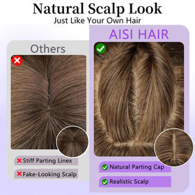 AISI HAIR 4x4-inch simulated scalp wig, natural parting and realistic roots.