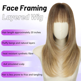 AISI HAIR Ombre Blonde Wig with Bangs, side view, layered texture for subtle movement.